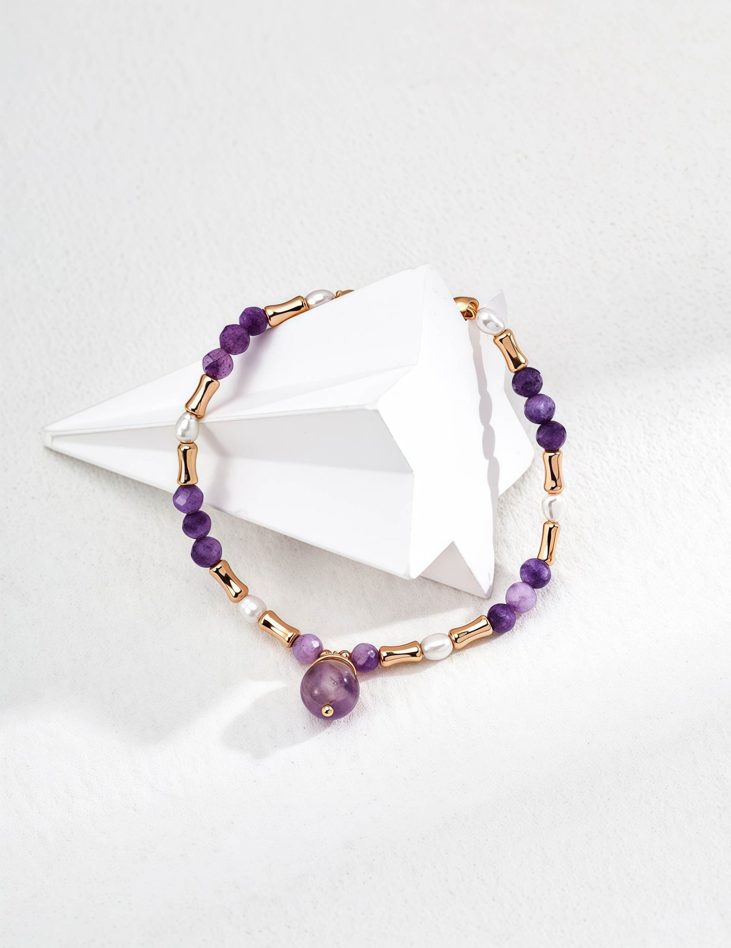 S925 Sterling Silver Pearl & Amethyst Gemstone Bracelet