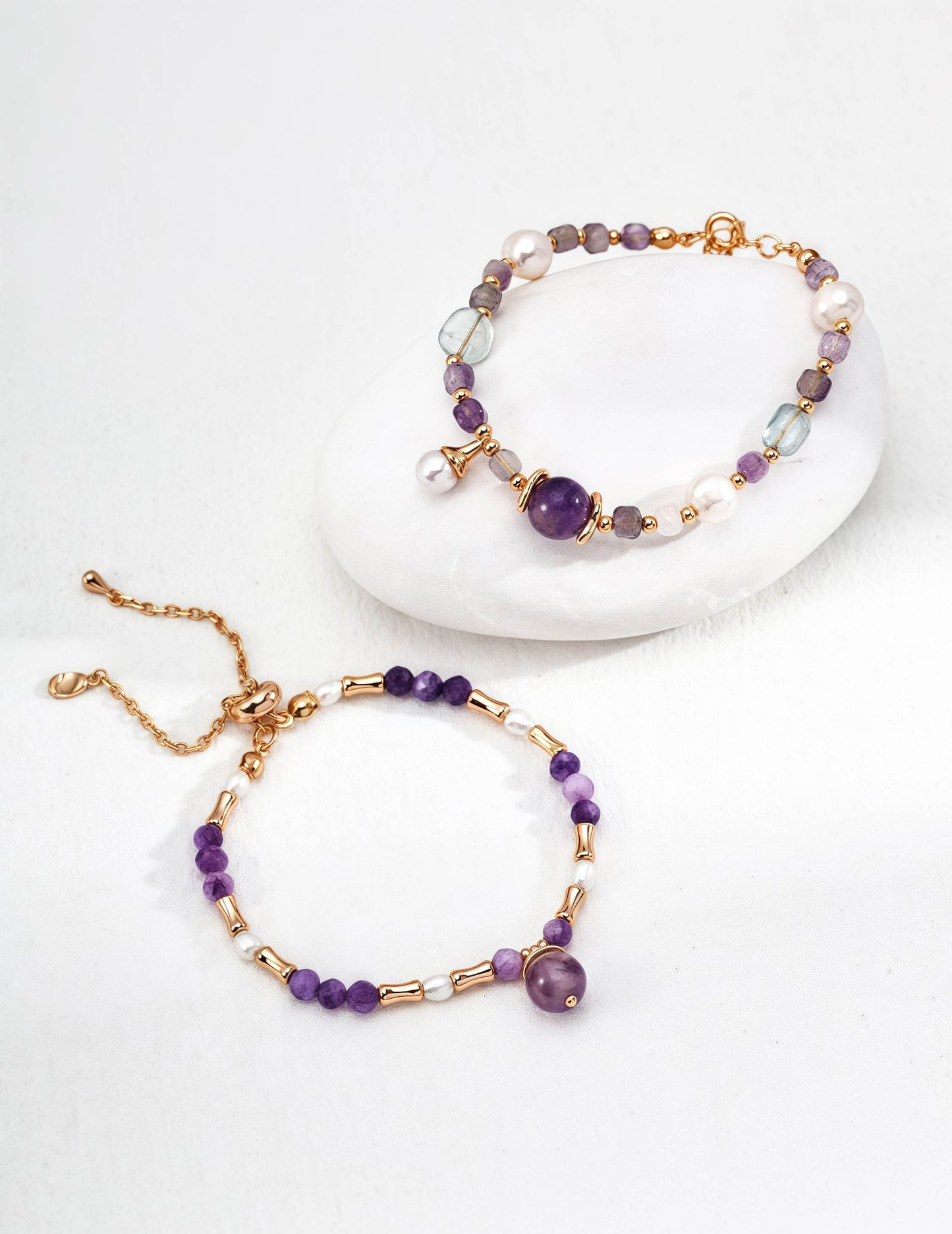 S925 Sterling Silver Pearl & Amethyst Gemstone Bracelet