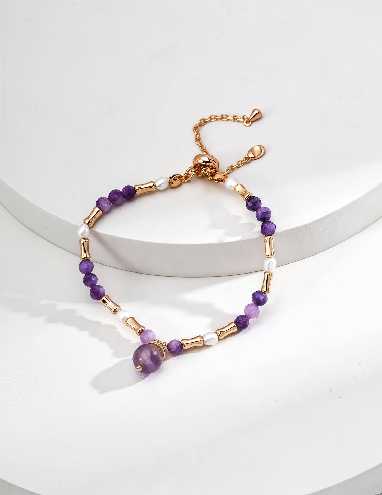 S925 Sterling Silver Pearl & Amethyst Gemstone Bracelet