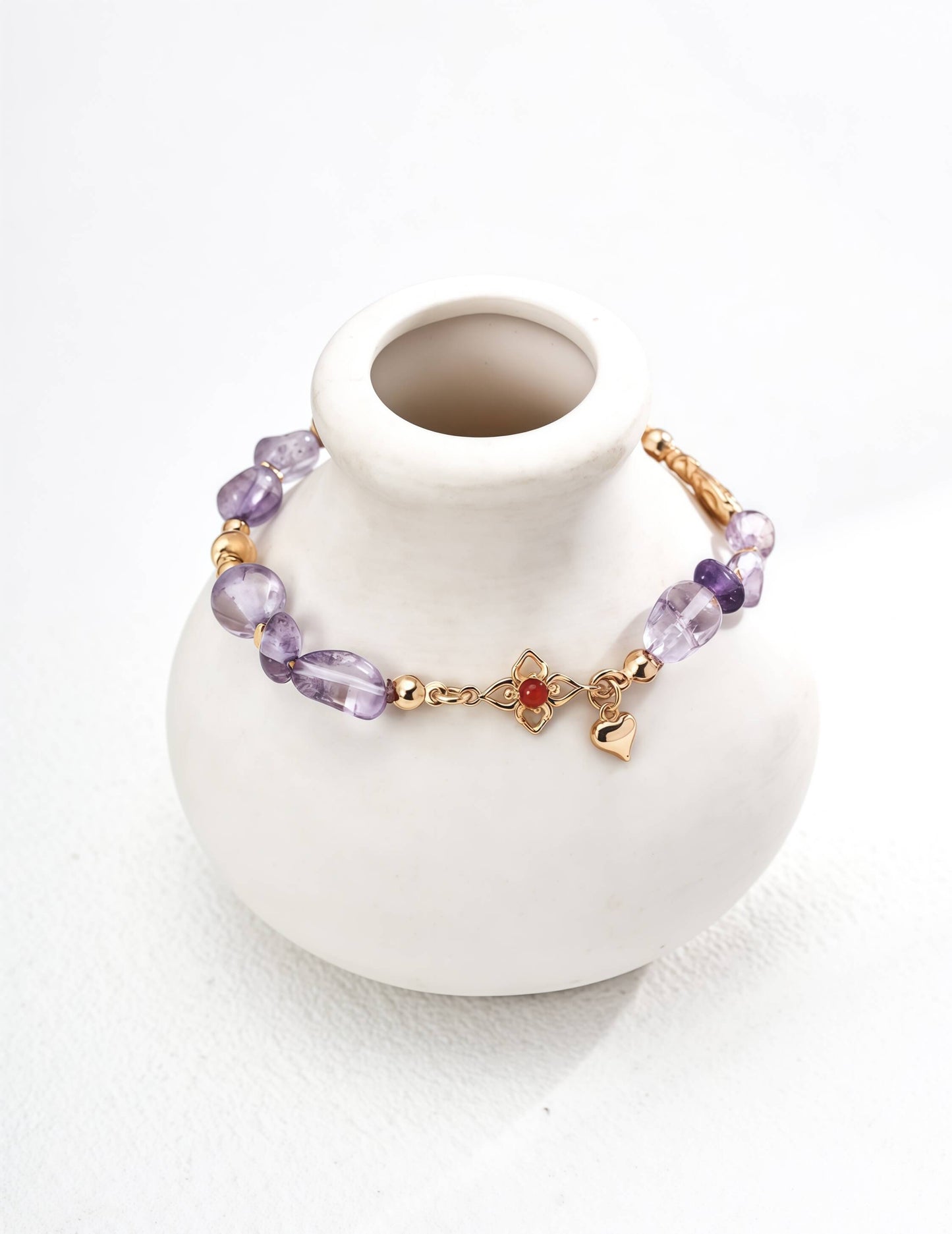 S925 Sterling Silver Bracelet with Amethyst and Red Agate
