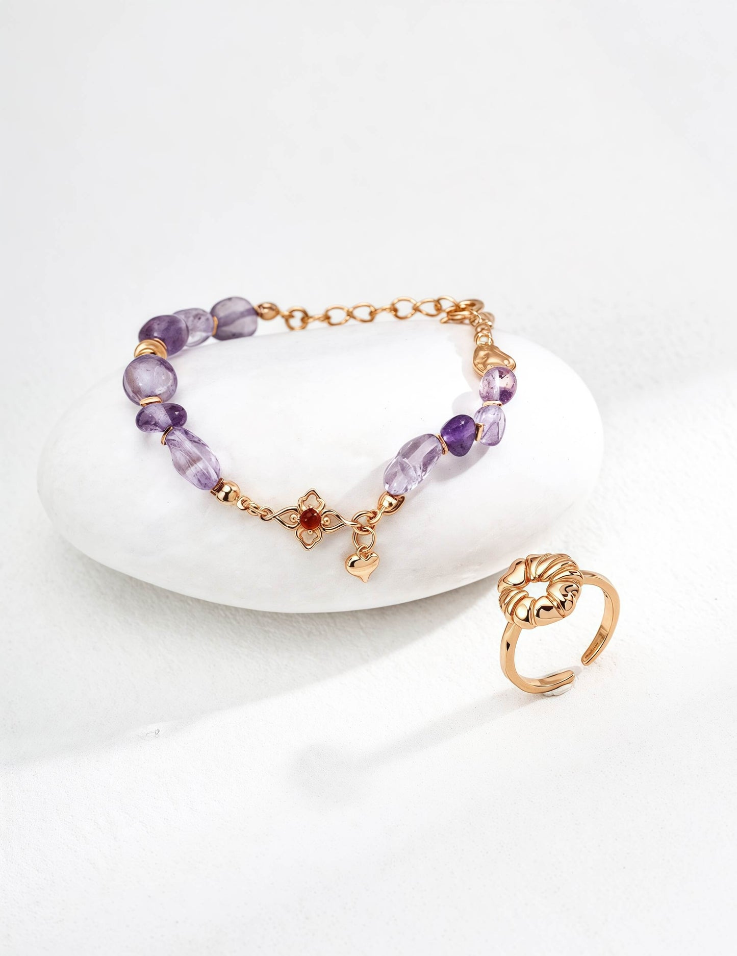 S925 Sterling Silver Bracelet with Amethyst and Red Agate