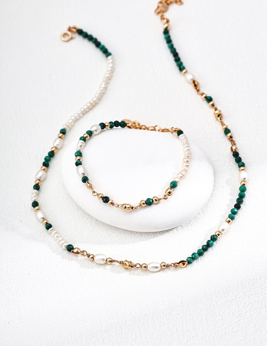 Timeless Pearl & Malachite Set | S925 Silver Vintage Design