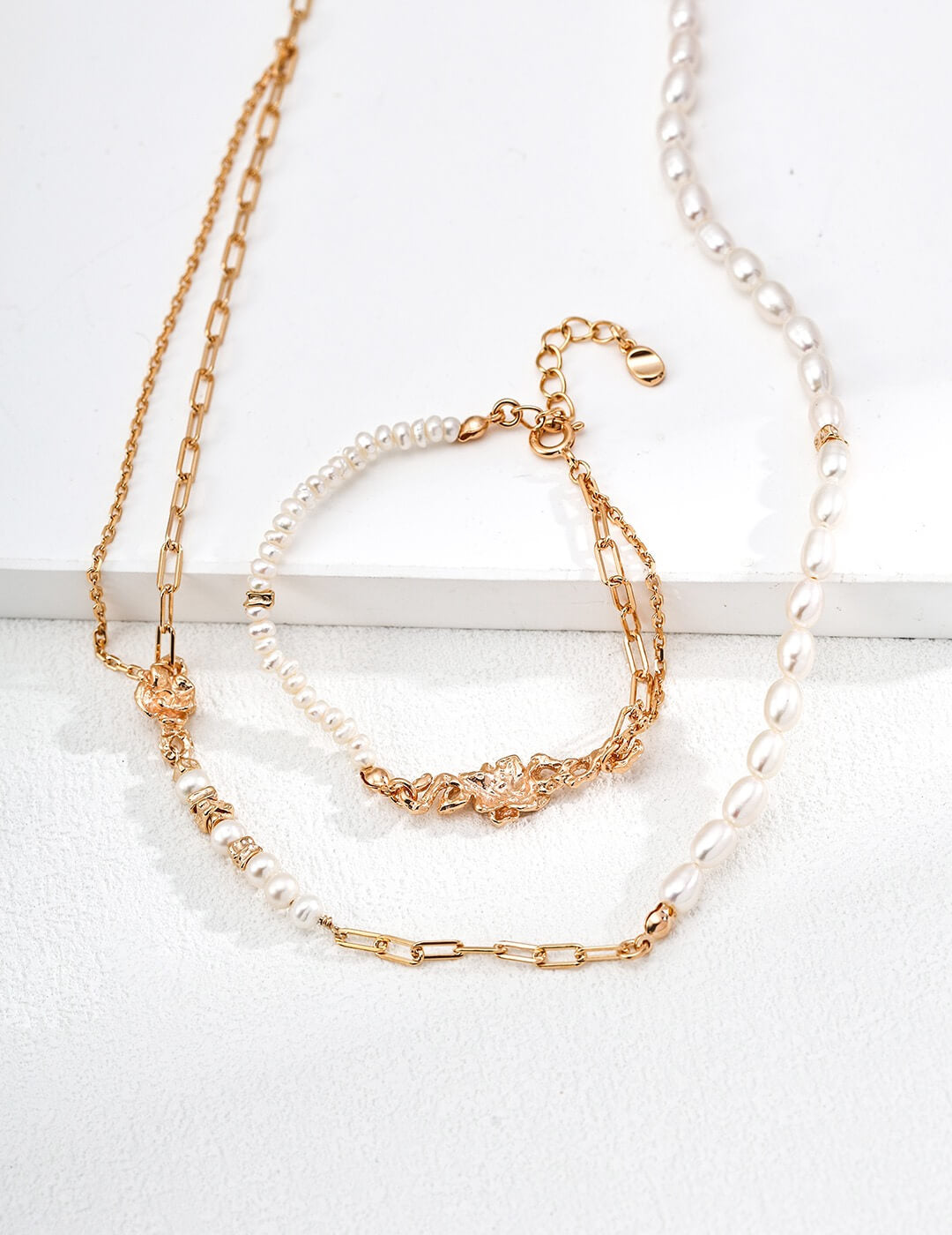 S925 Silver Vintage Pearl Jewelry Set (Necklace & Bracelet)