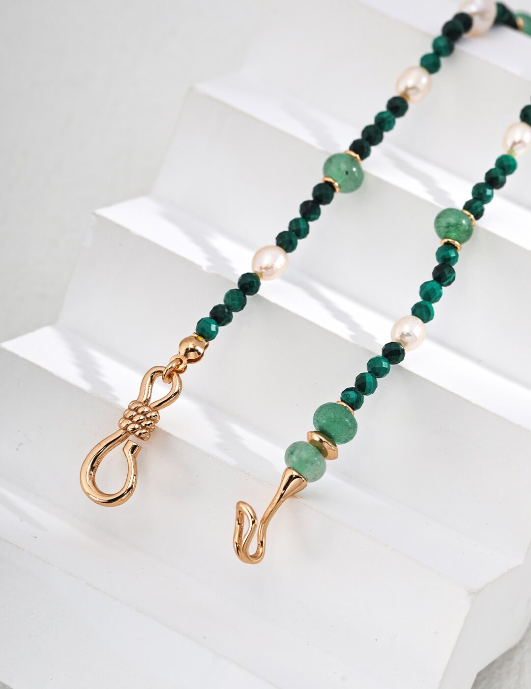 S925 Silver Aventurine, Malachite & Pearl Convertible Necklace/Bracelet