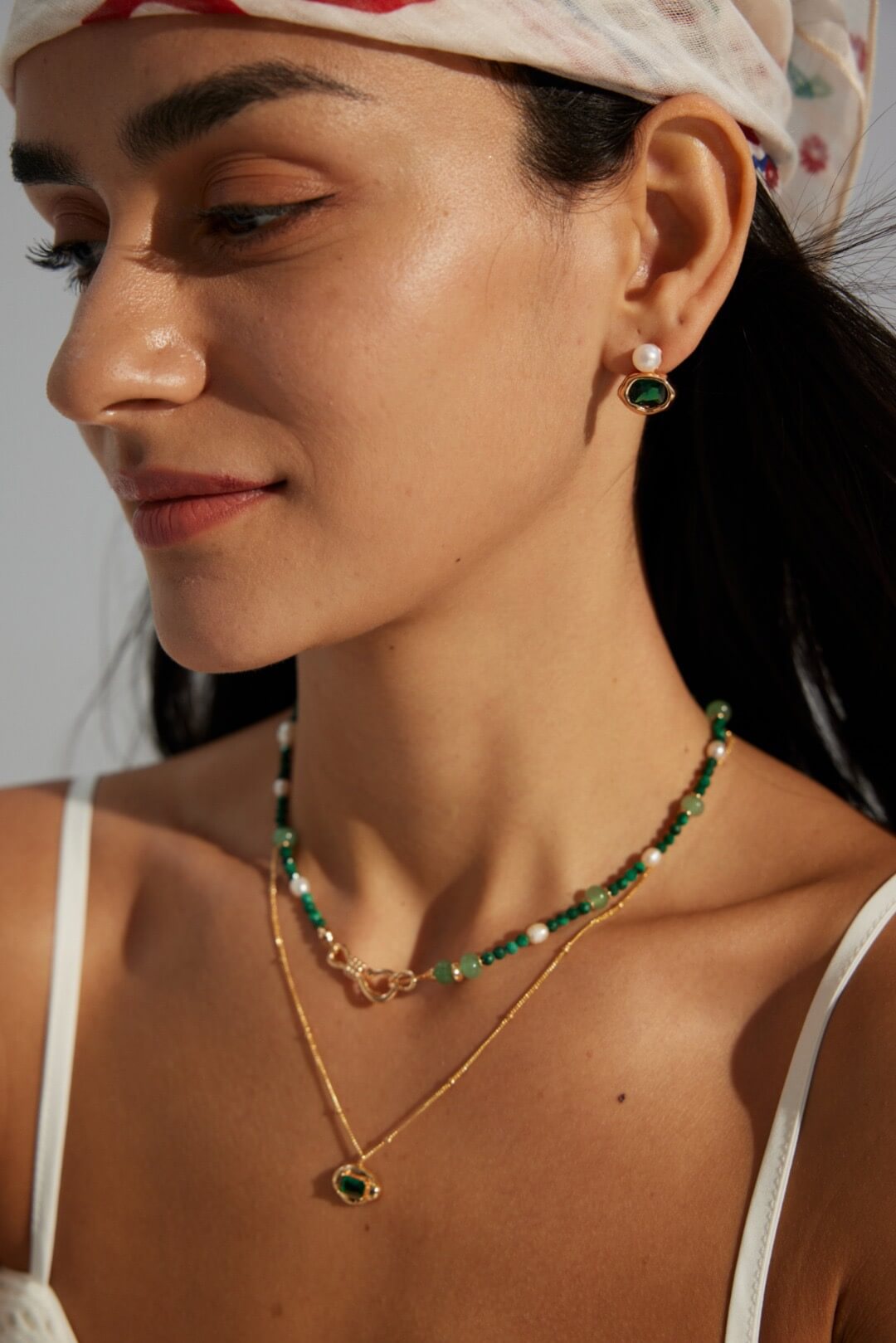 S925 Silver Aventurine, Malachite & Pearl Convertible Necklace/Bracelet