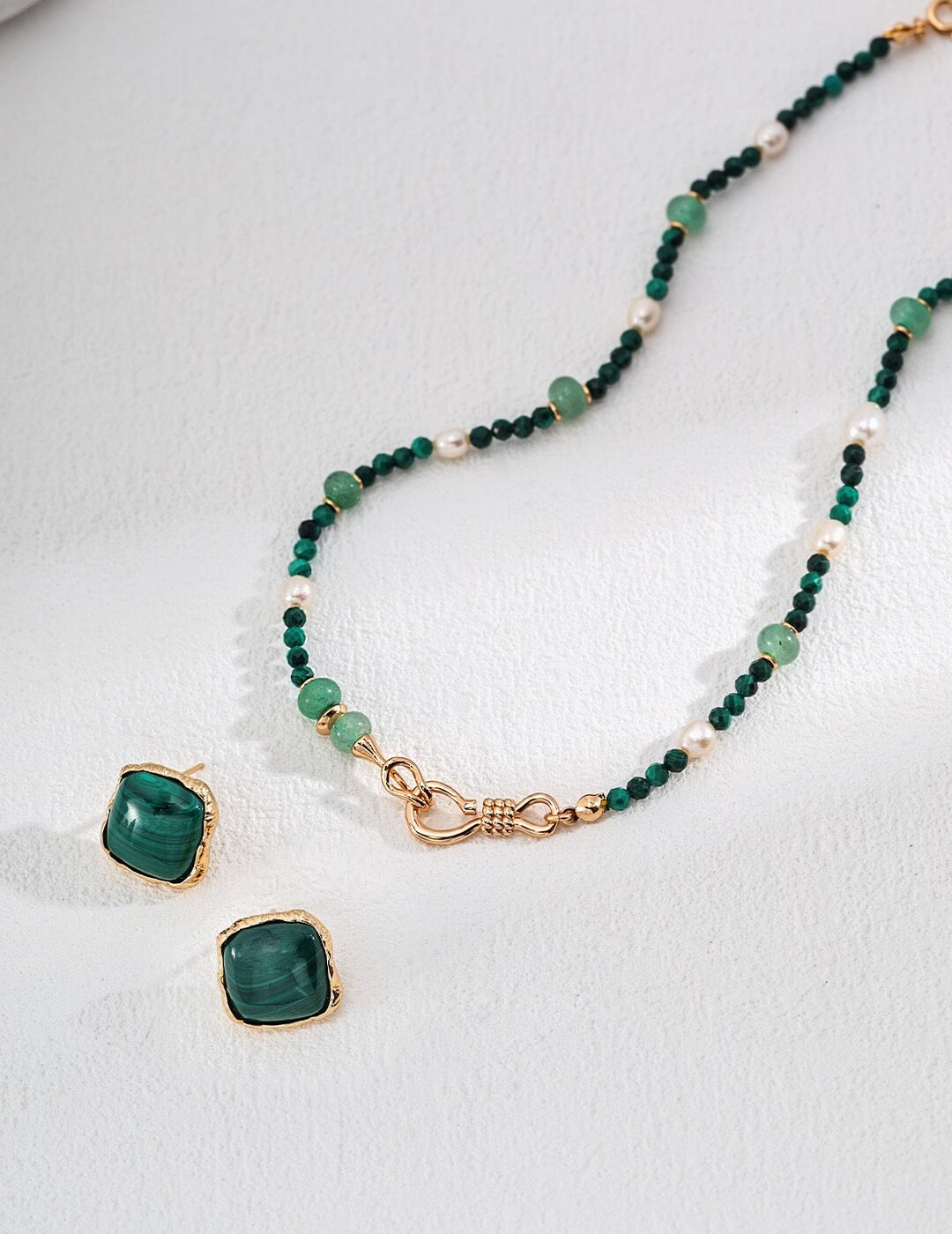 S925 Silver Aventurine, Malachite & Pearl Convertible Necklace/Bracelet