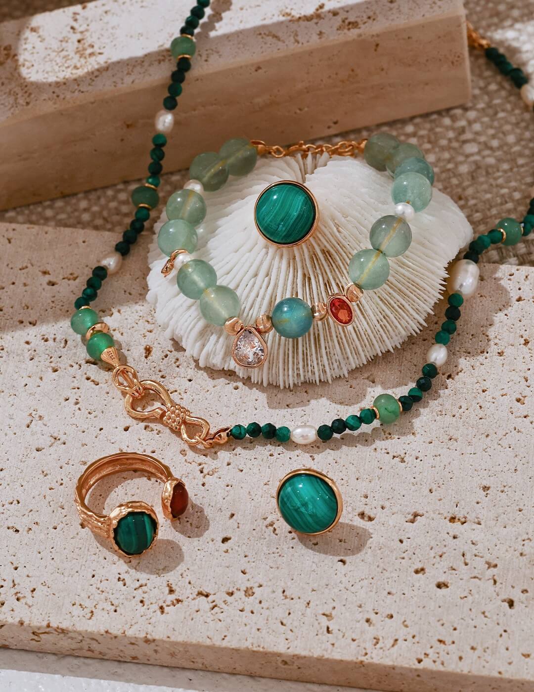 S925 Silver Aventurine, Malachite & Pearl Convertible Necklace/Bracelet