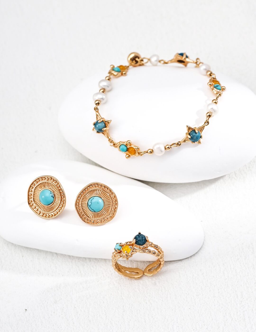 Vintage Turquoise Earrings in S925 Sterling Silver with Gold Plating