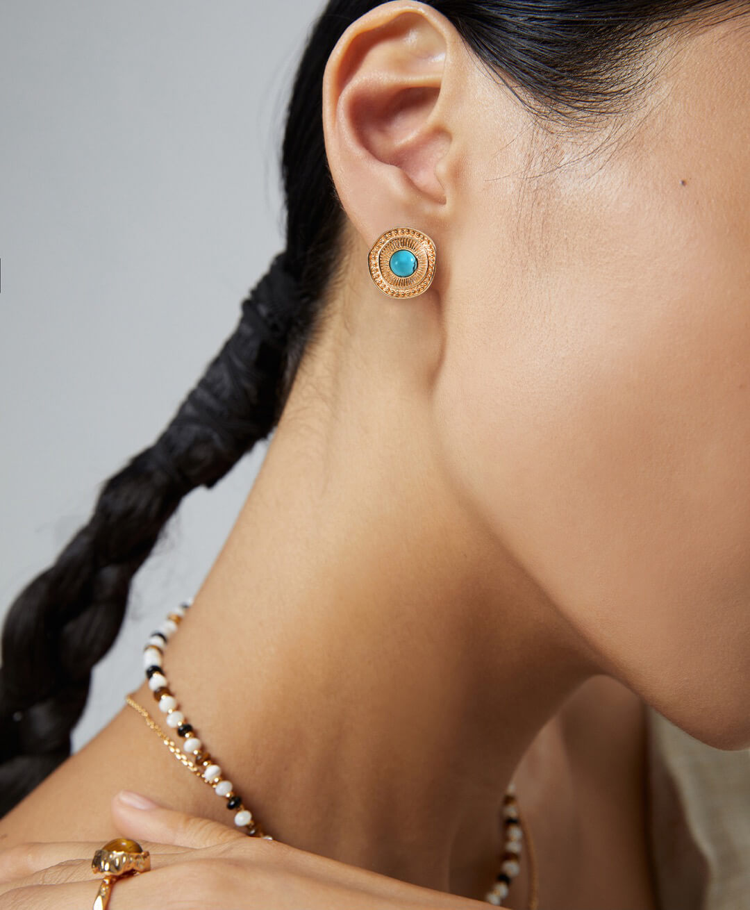 Vintage Turquoise Earrings in S925 Sterling Silver with Gold Plating