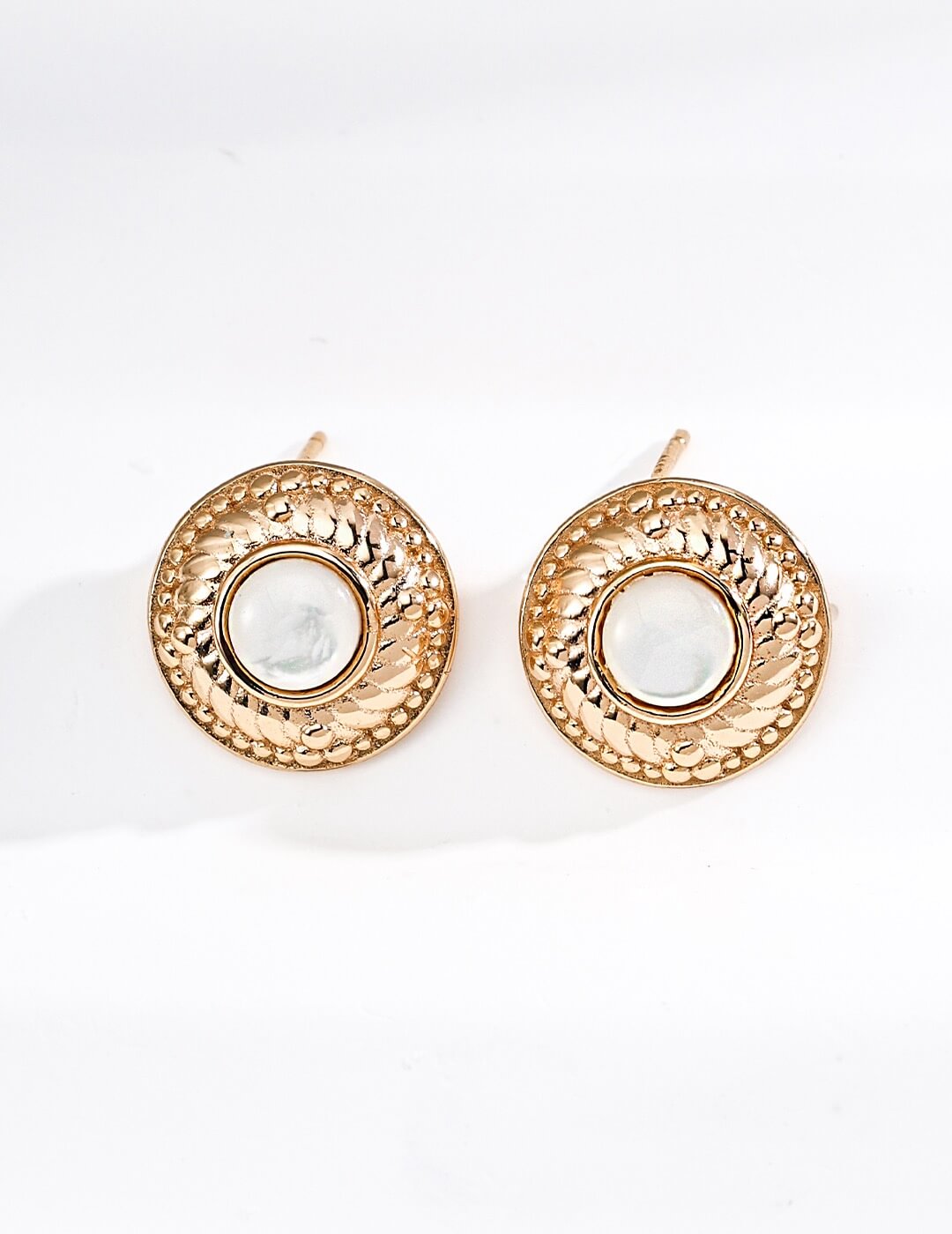Vintage Mother of Pearl Earrings, Gold-Plated S925 Silver