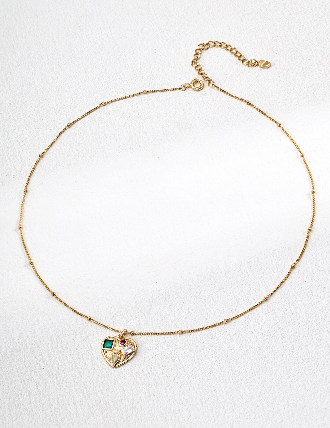 Vintage Cubic Zirconia Heart Necklace, Gold-Plated S925 Silver