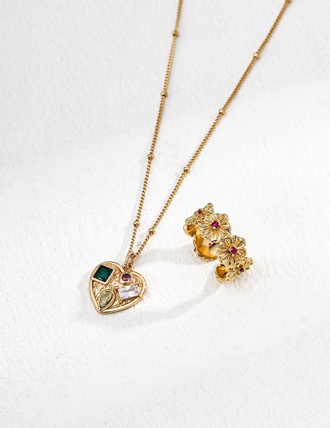 Vintage Cubic Zirconia Heart Necklace, Gold-Plated S925 Silver
