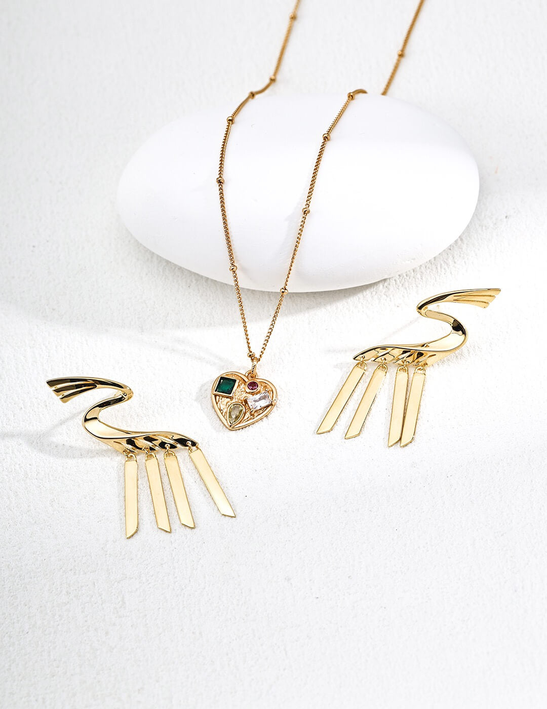 Vintage Cubic Zirconia Heart Necklace, Gold-Plated S925 Silver