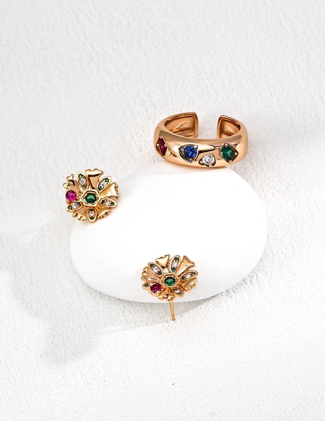 Vintage Cubic Zirconia Earrings, Gold-Plated S925 Silver