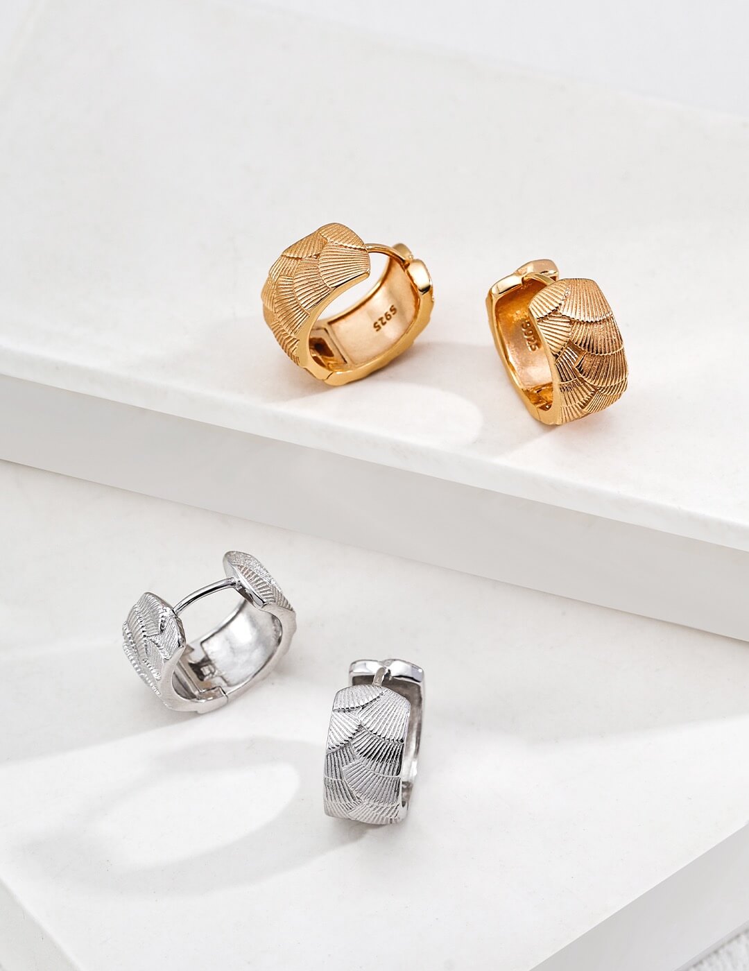 Engraved Sterling Silver Vintage Earrings in Gold-Plated S925