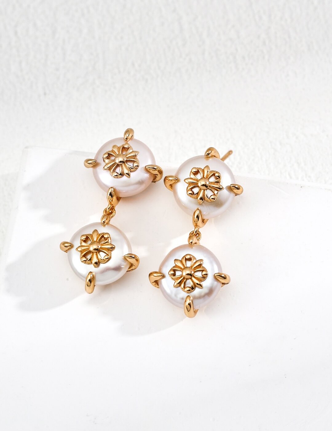 Vintage-Inspired Natural Pearl Earrings, S925 Sterling Silver with 18K Gold