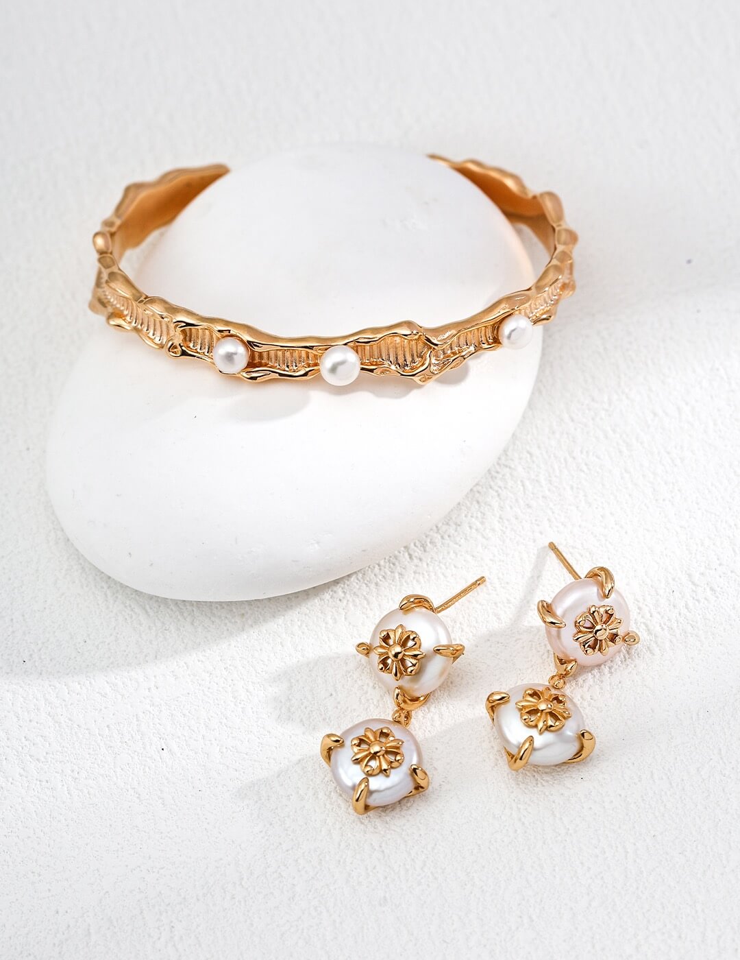 Vintage-Inspired Natural Pearl Earrings, S925 Sterling Silver with 18K Gold