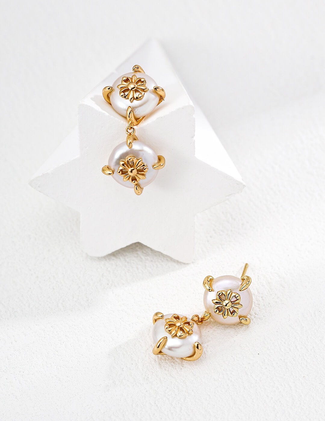 Vintage-Inspired Natural Pearl Earrings, S925 Sterling Silver with 18K Gold