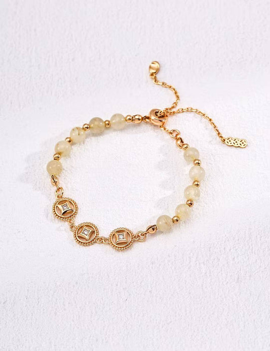 Fortune Series Pearl & Gold Chain Bracelet, Gold-Plated S925 Silver