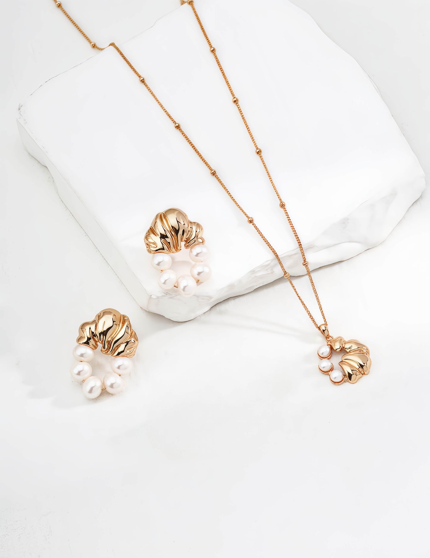 S925 Sterling Silver Vintage Pearl Earrings and Necklace Set