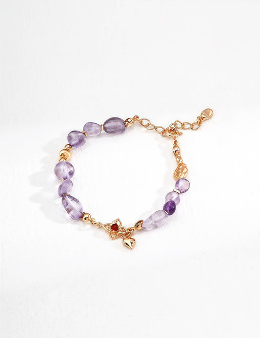 S925 Sterling Silver Bracelet with Amethyst and Red Agate