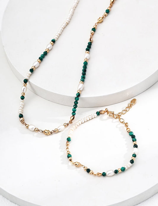 Timeless Pearl & Malachite Set | S925 Silver Vintage Design