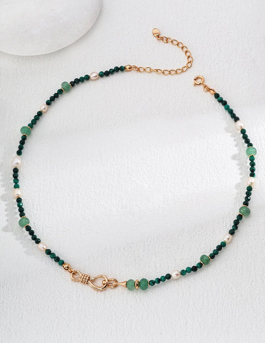 S925 Silver Aventurine, Malachite & Pearl Convertible Necklace/Bracelet