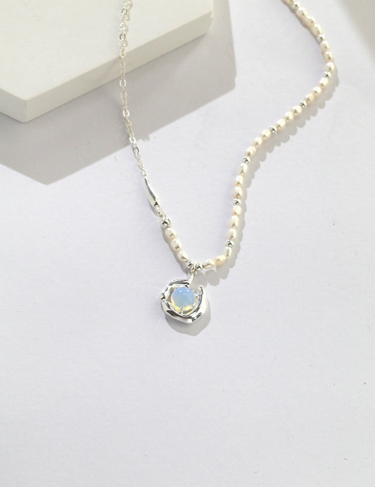 S925 Silver 18K Gold Plated Opal Necklace