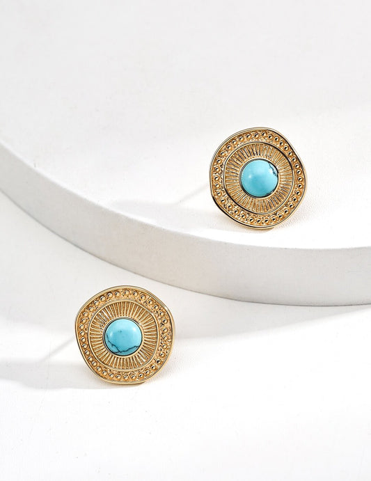 Vintage Turquoise Earrings in S925 Sterling Silver with Gold Plating