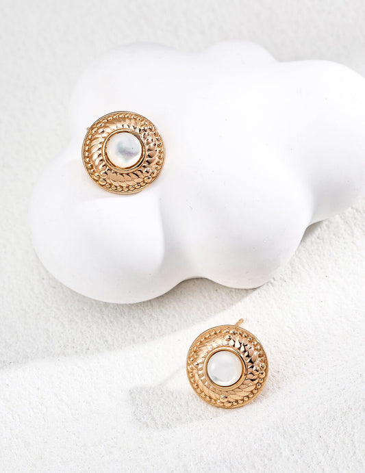 Vintage Mother of Pearl Earrings, Gold-Plated S925 Silver