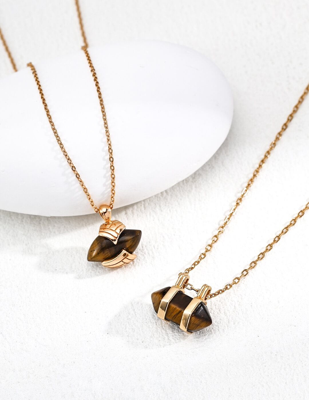 Vintage Tiger's Eye Pendant Necklace, Gold-Plated S925 Silver