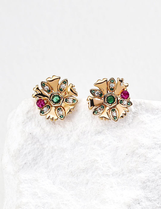 Vintage Cubic Zirconia Earrings, Gold-Plated S925 Silver