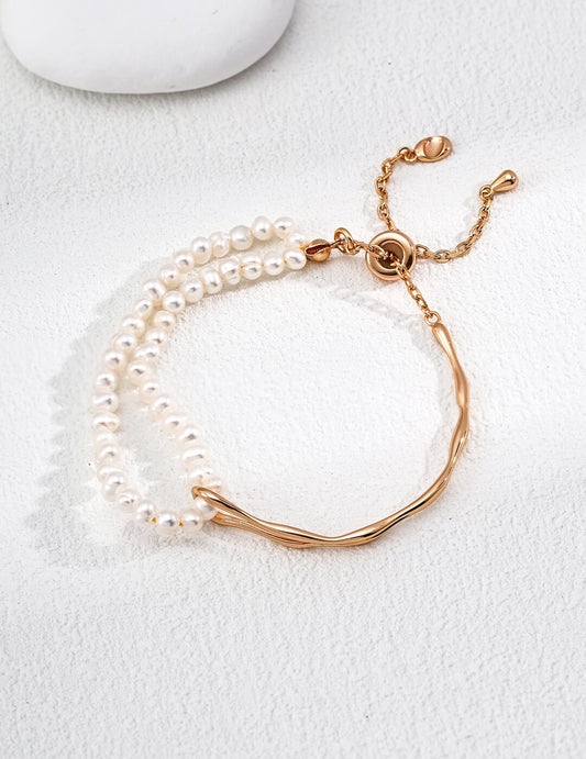 Minimalist Pearl Bracelet, Gold-Plated S925 Silver