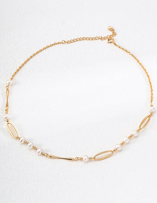 Minimalist Natural Pearl Necklace, Gold-Plated S925 Silver