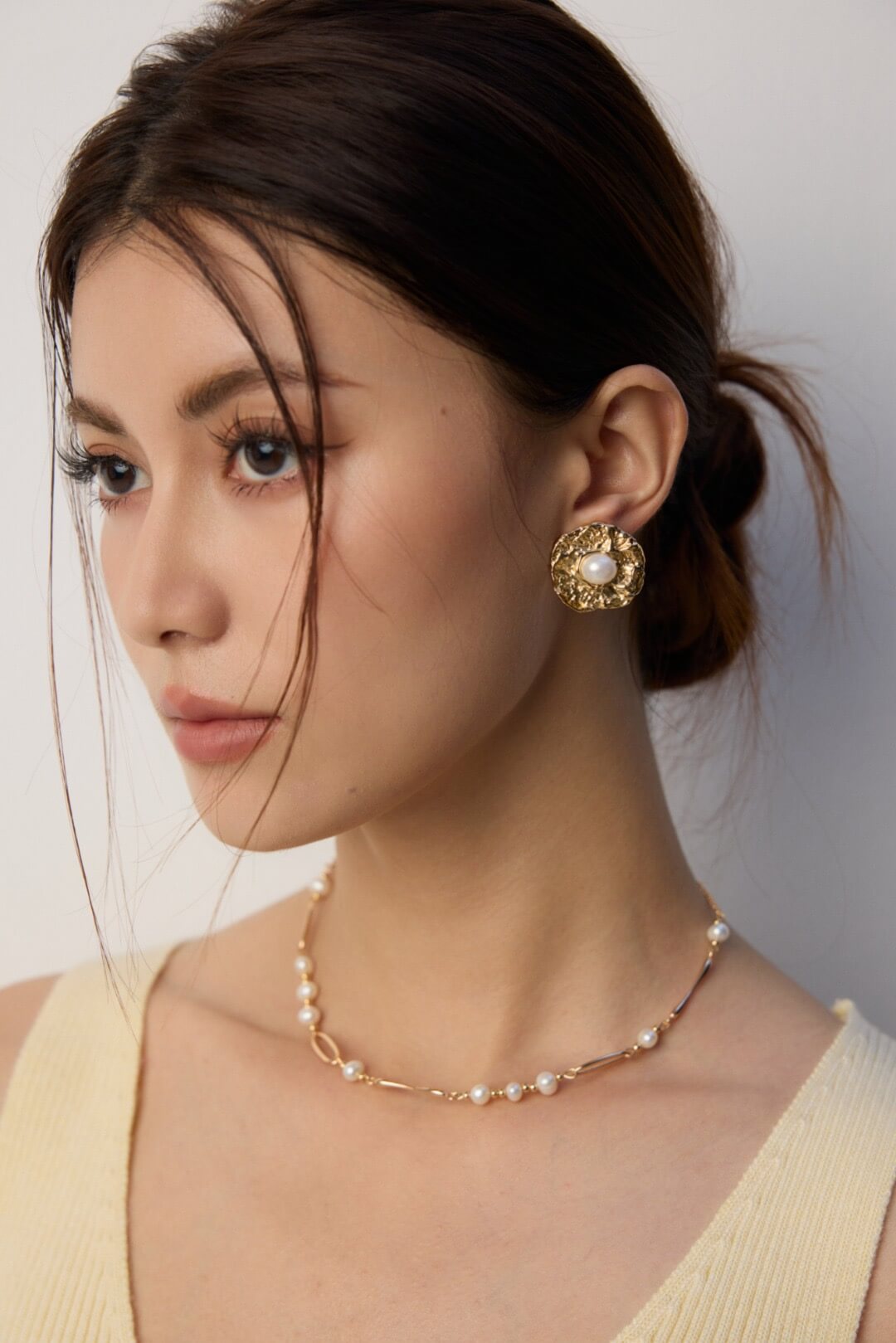 Minimalist Natural Pearl Necklace, Gold-Plated S925 Silver