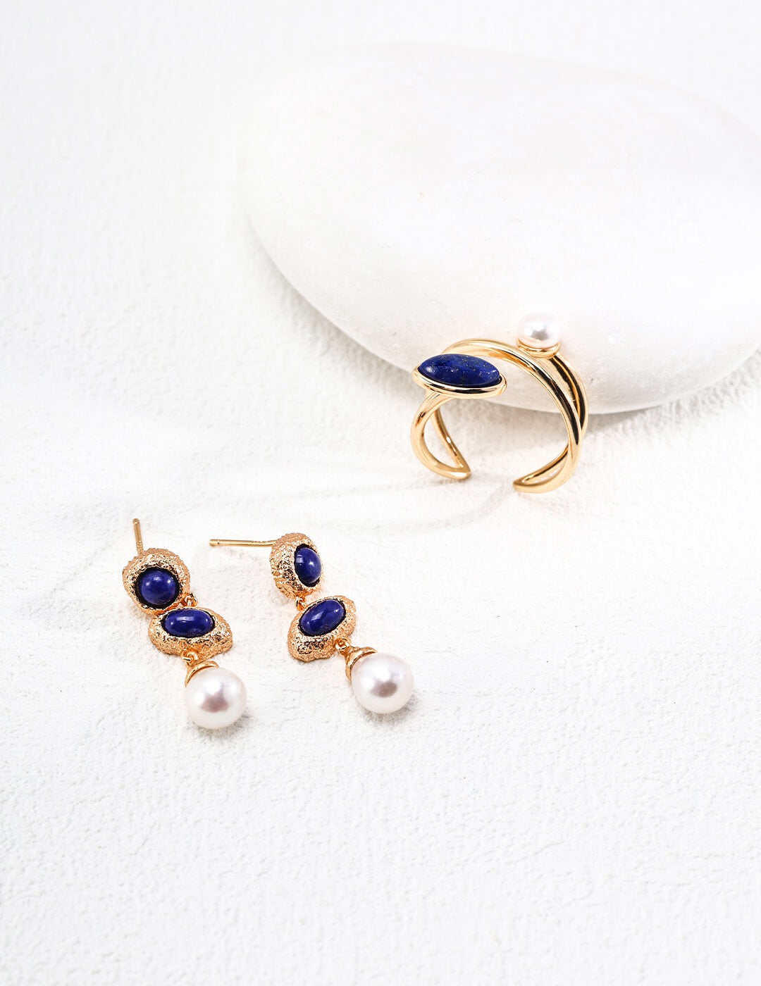 Minimalist Lapis Lazuli & Pearl Ring, S925 Gold-Plated Silver