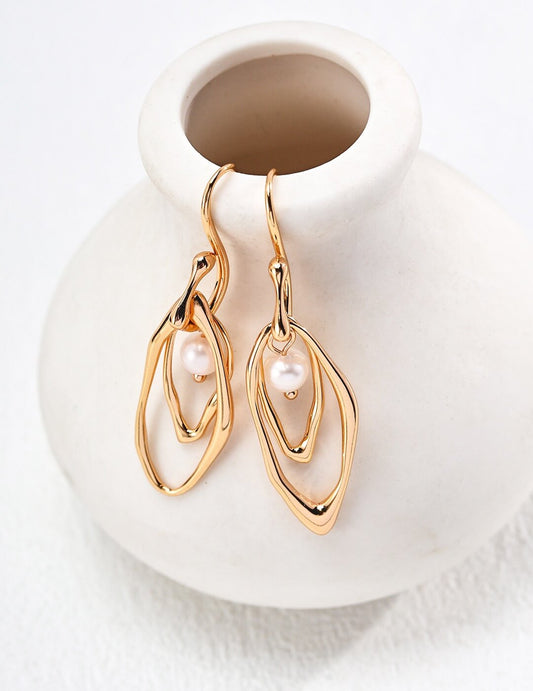 Minimalist Earrings with Natural Pearls, S925 Gold-Plated